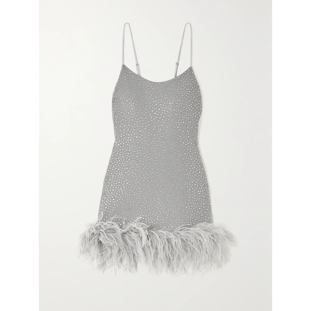 Leslie Amon 'Laurie' Black Feather-Trimmed Crystal-Embellished Stretch-Crepe